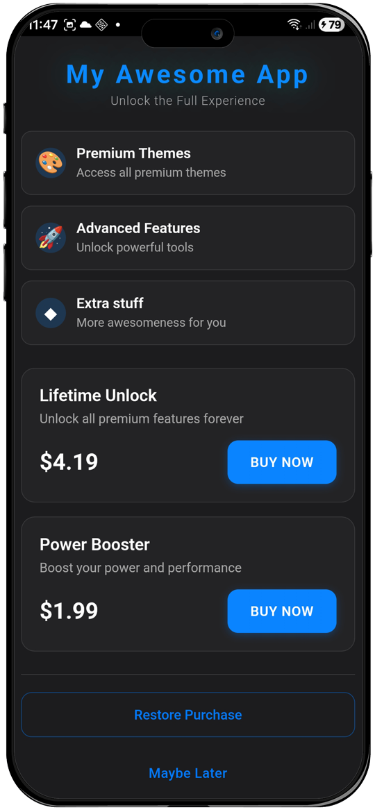 Built-in purchase screen